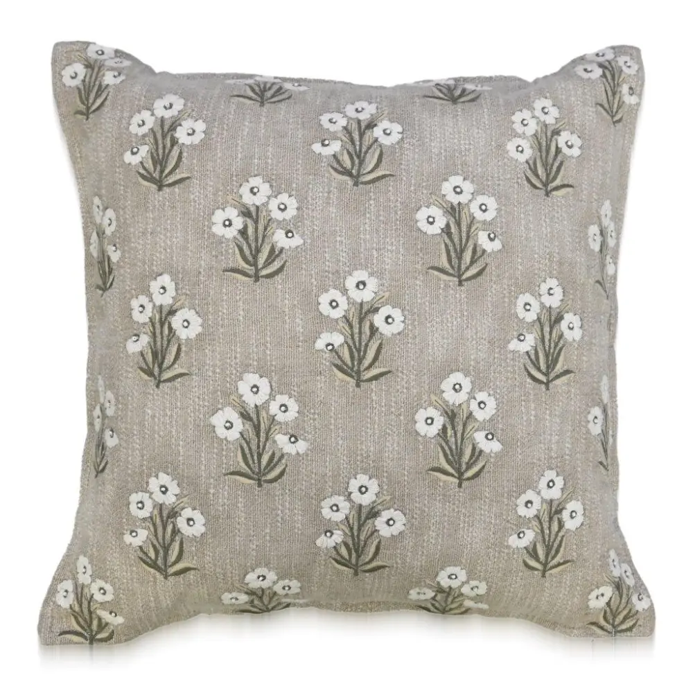 Hand Embroidered Floral Botanical Cotton Decorative Cushion Cover