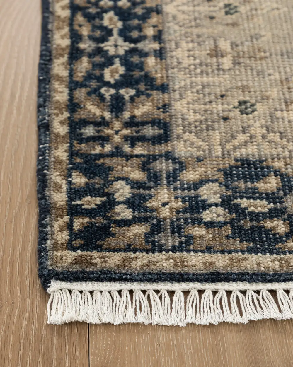 Medallion Bordered Hand-Knotted Wool Area Rug