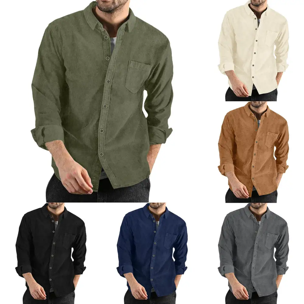 Men's Elegant Cord Shirt With Practical Chest Pocket