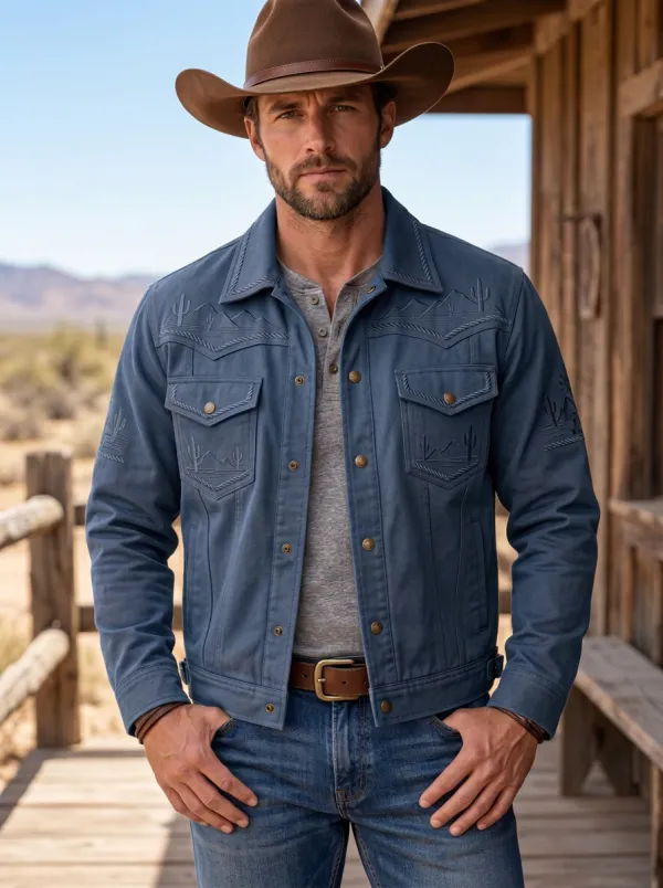 Western Trail Cactus Desert Landscape Edit Men's Western Jacket