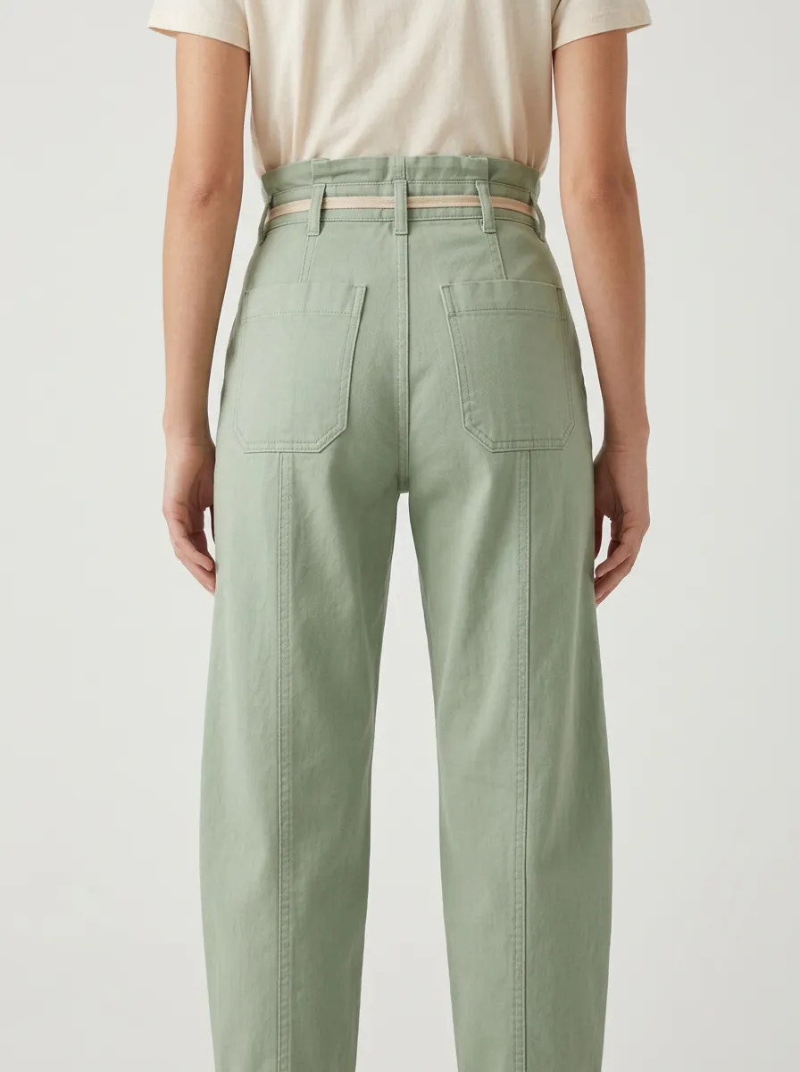 Women's Western Style Sage Green Bow Tie Waist Printed Pants