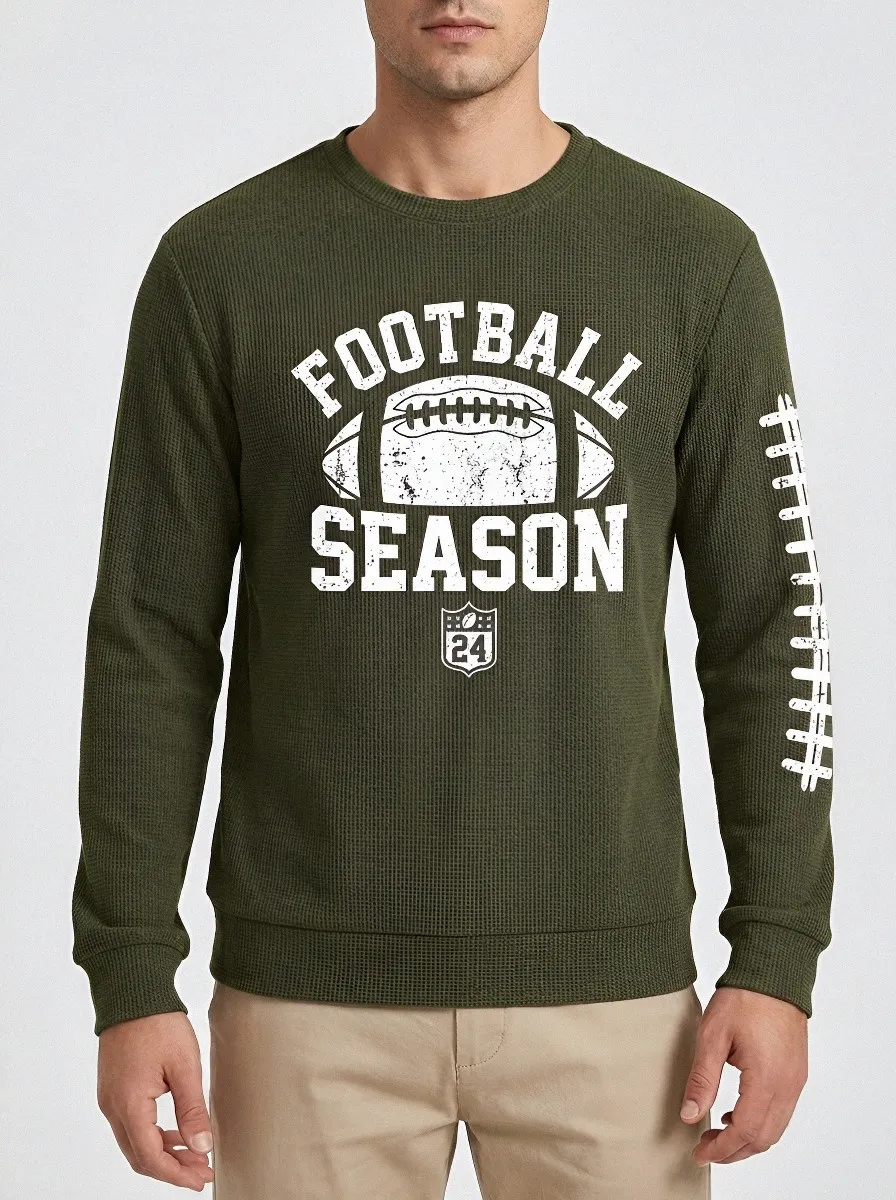 Men's Football Season American Football Graphic Printed Waffle Sweatshirt
