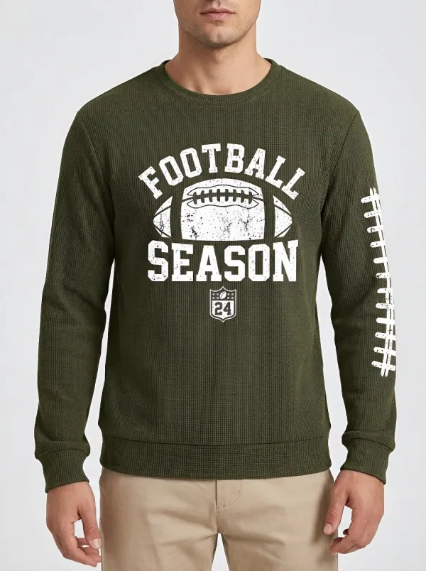 Men's Football Season American Football Graphic Printed Waffle Sweatshirt