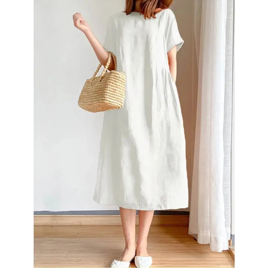 Full Size Casual Round Neck Midi Dress Plus Size
