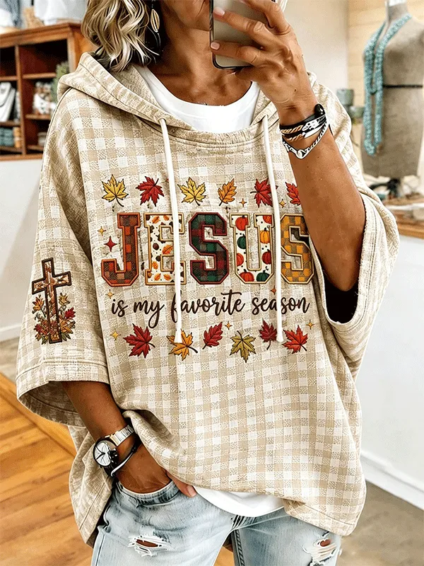 Women's Gingham Check Jesus Is My Favorite Season Fall Hoodie