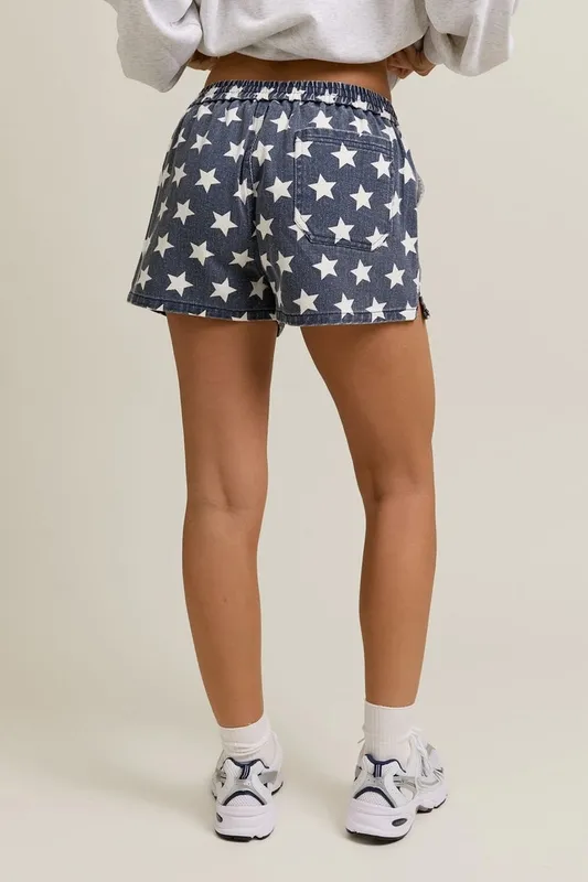Blue Cotton Blend Drawstring Shorts Clean Fit