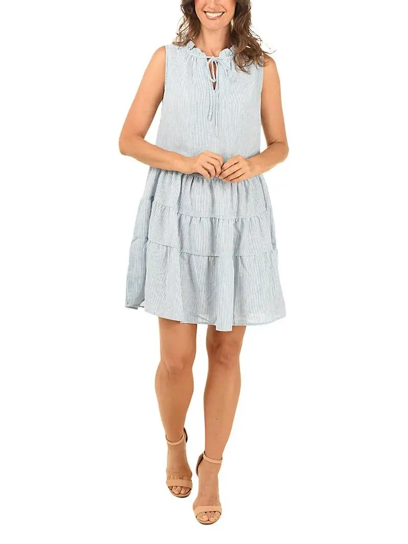 Striped Sleeveless Ruffled Tie-Neck Dress