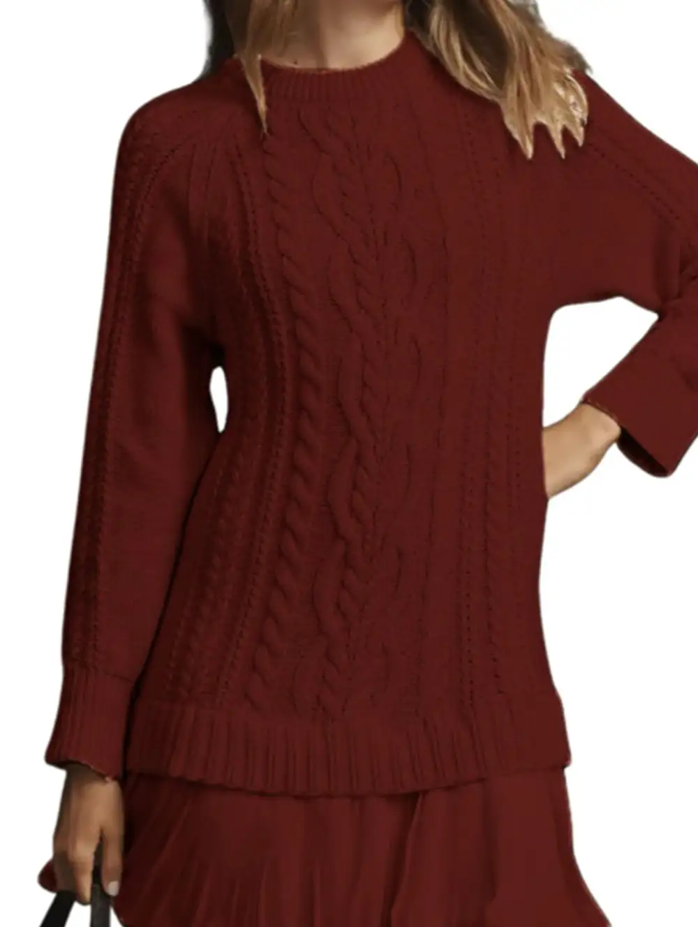 Cable Knit Chiffon Patchwork Mini Dress