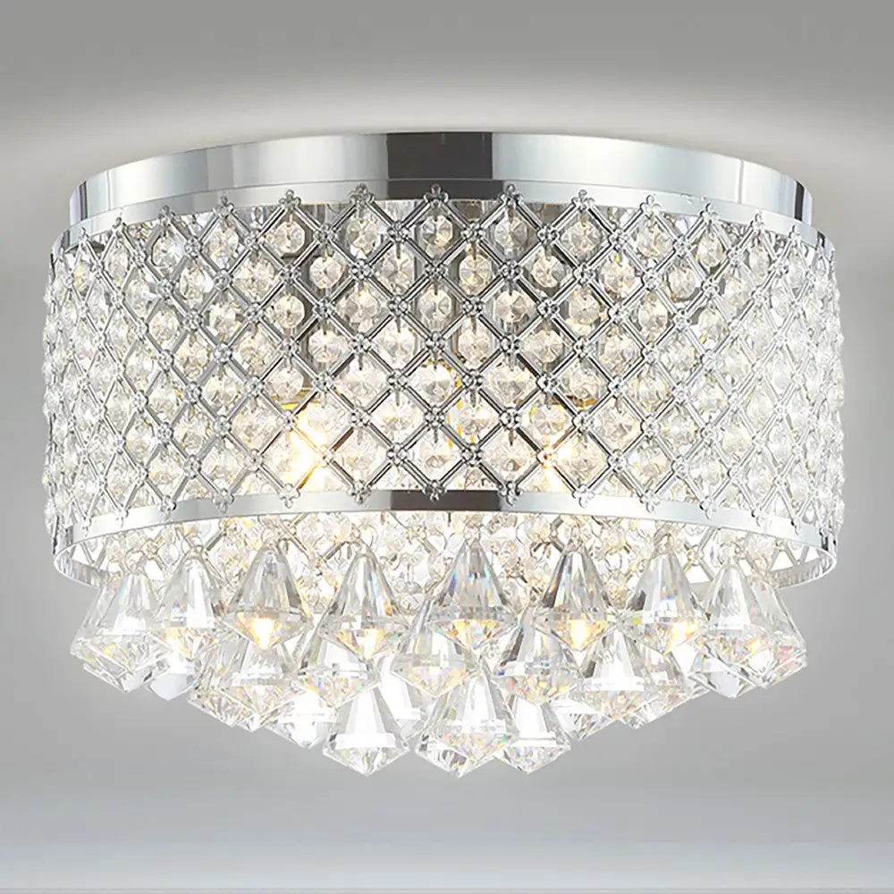 Triple-Light Crystal Drops Metal LED Flush Mount