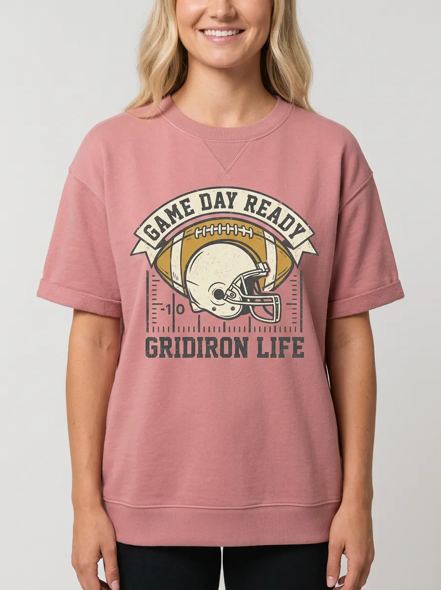 Women's Football Fan Game Day Ready Helmet Graphic T-shirt
