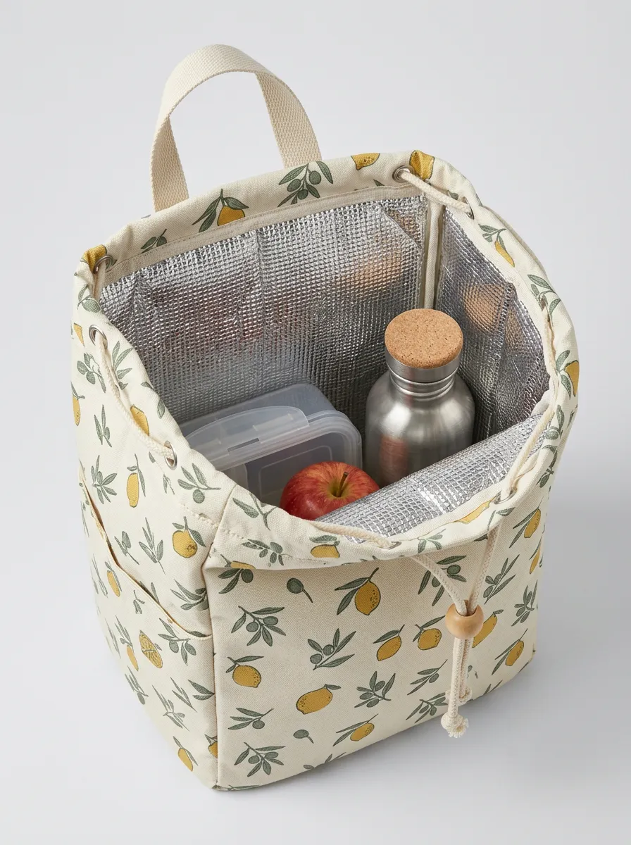 Lemon Fruit Botanical Pattern Printed Insulated Lunch Bag