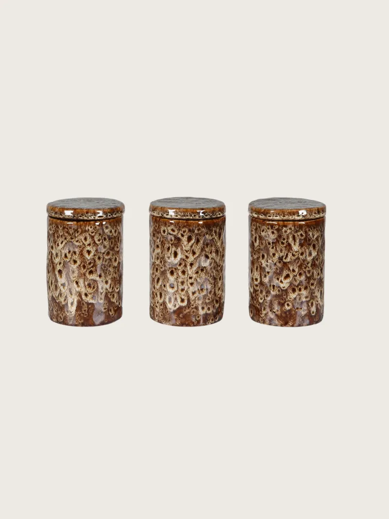 Of Mottled Ceramic Lidded Jars