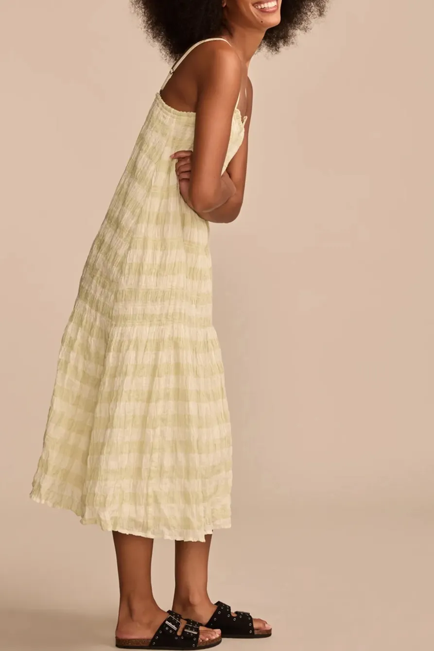 Smocked Gingham Midi Dress