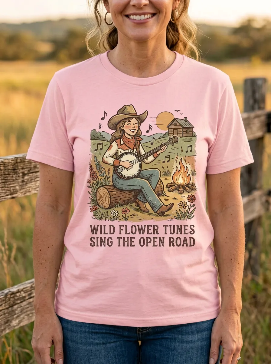 Banjo Campfire Women's Country Music Casual T-Shirt
