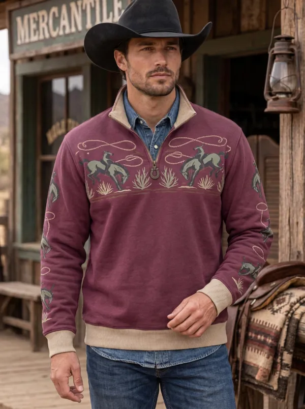 Men's Western Cowboy Rodeo Horse Half-Zip Sweatshirt