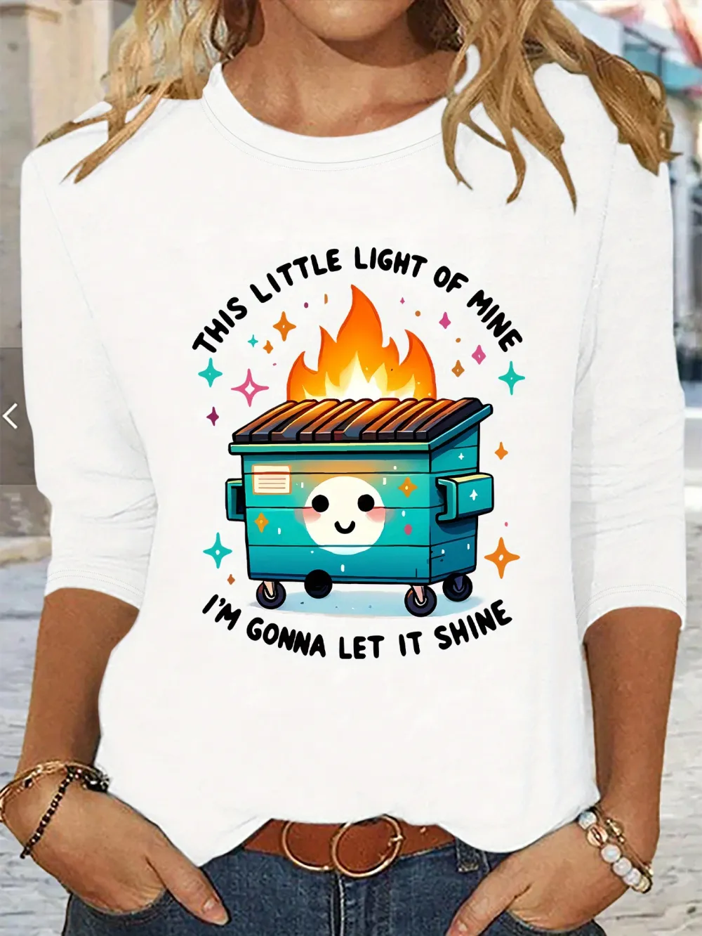 Cartoon Dumpster Printed T-Shirt