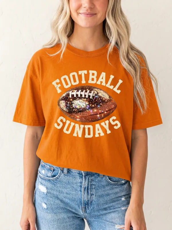 Women's Football Sundays Glitter Ball Printed T-shirt