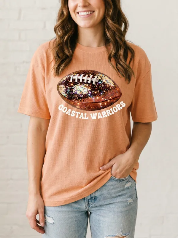 Women's Statement Football Ball Sparkle Crew Neck Graphic T-Shirt
