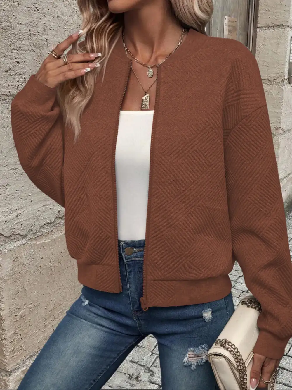 Refined Zip-Up Textured Jacket