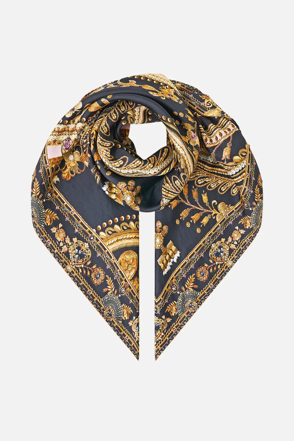 Longline Large Crystalled Embellished Silk Square Scarf