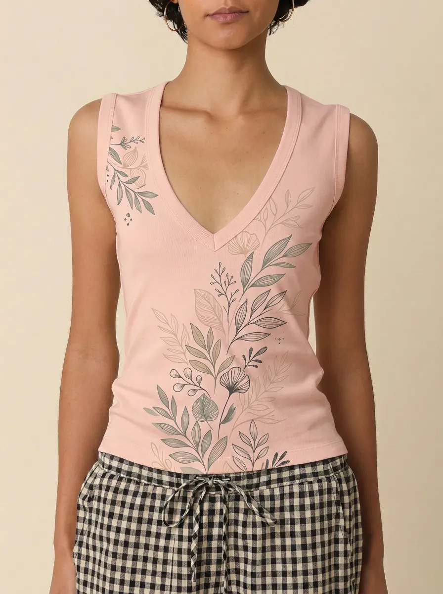 Women's Botanical Nature Lover Floral Printed V-neck Tank Top