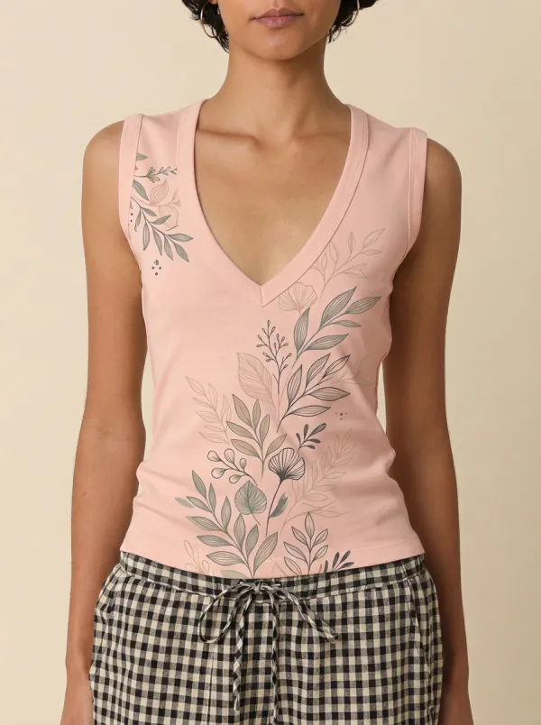 Women's Botanical Nature Lover Floral Printed V-neck Tank Top