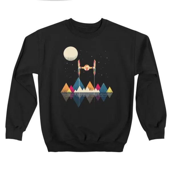 Geometric Space Ship & Mountain Scene Sweatshirt