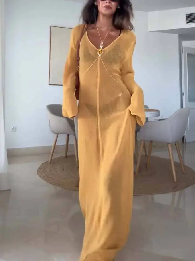 Resort Semi Permeable Knitted Maxi Dress