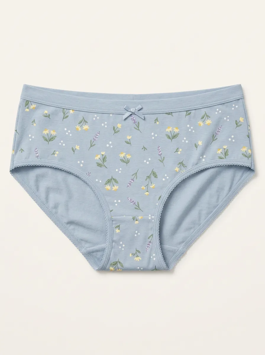 Women's Printed Briefs with Lavender Daisy Floral Detail