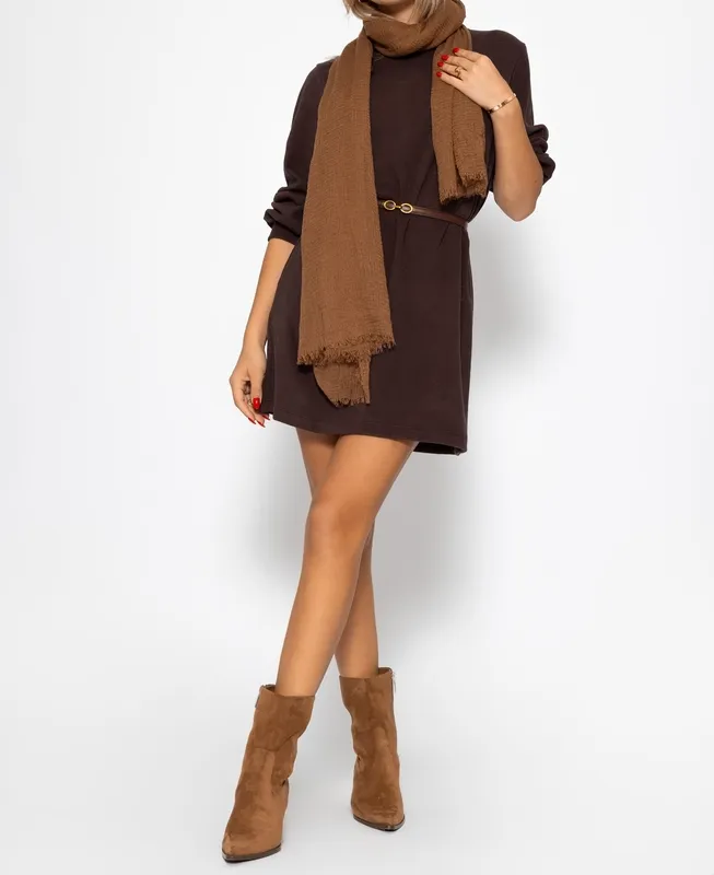 Brown Stand Collar Sweatshirt Dress