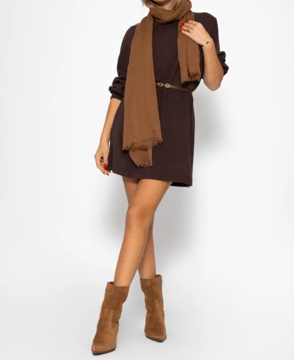 Brown Stand Collar Sweatshirt Dress