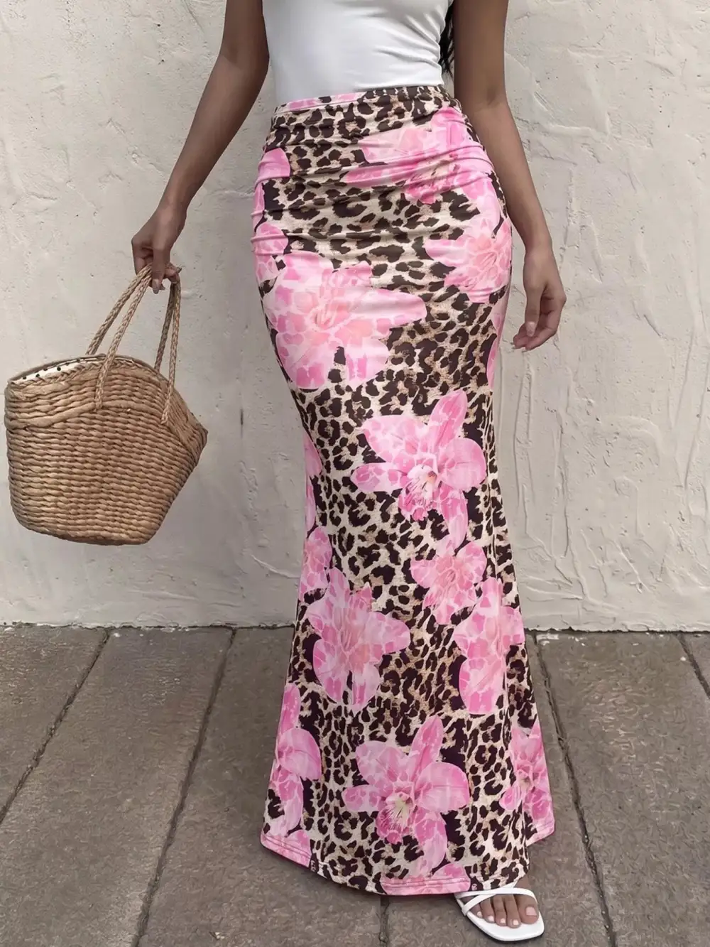 Lace Leopard Print Maxi Skirt
