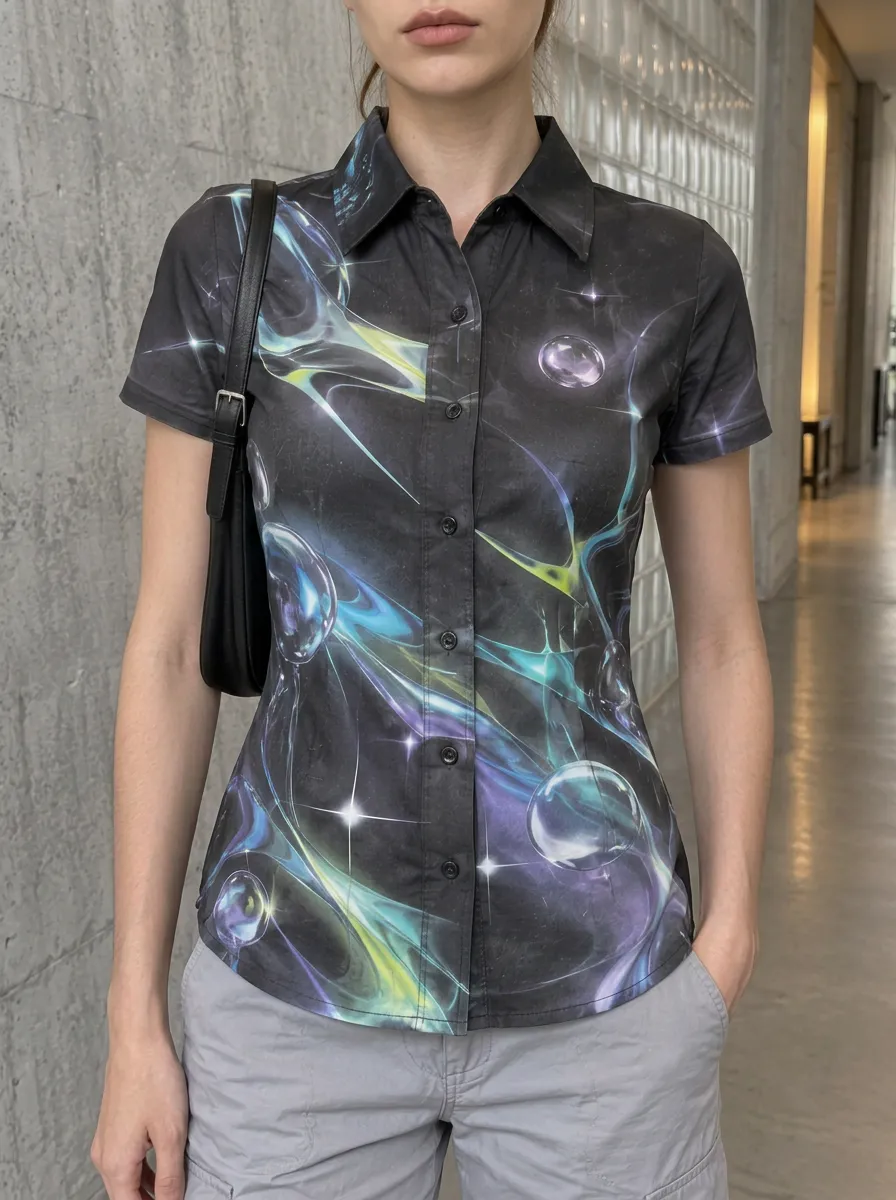 Women's Artful Y2K Aesthetic Abstract Bubble Shirt