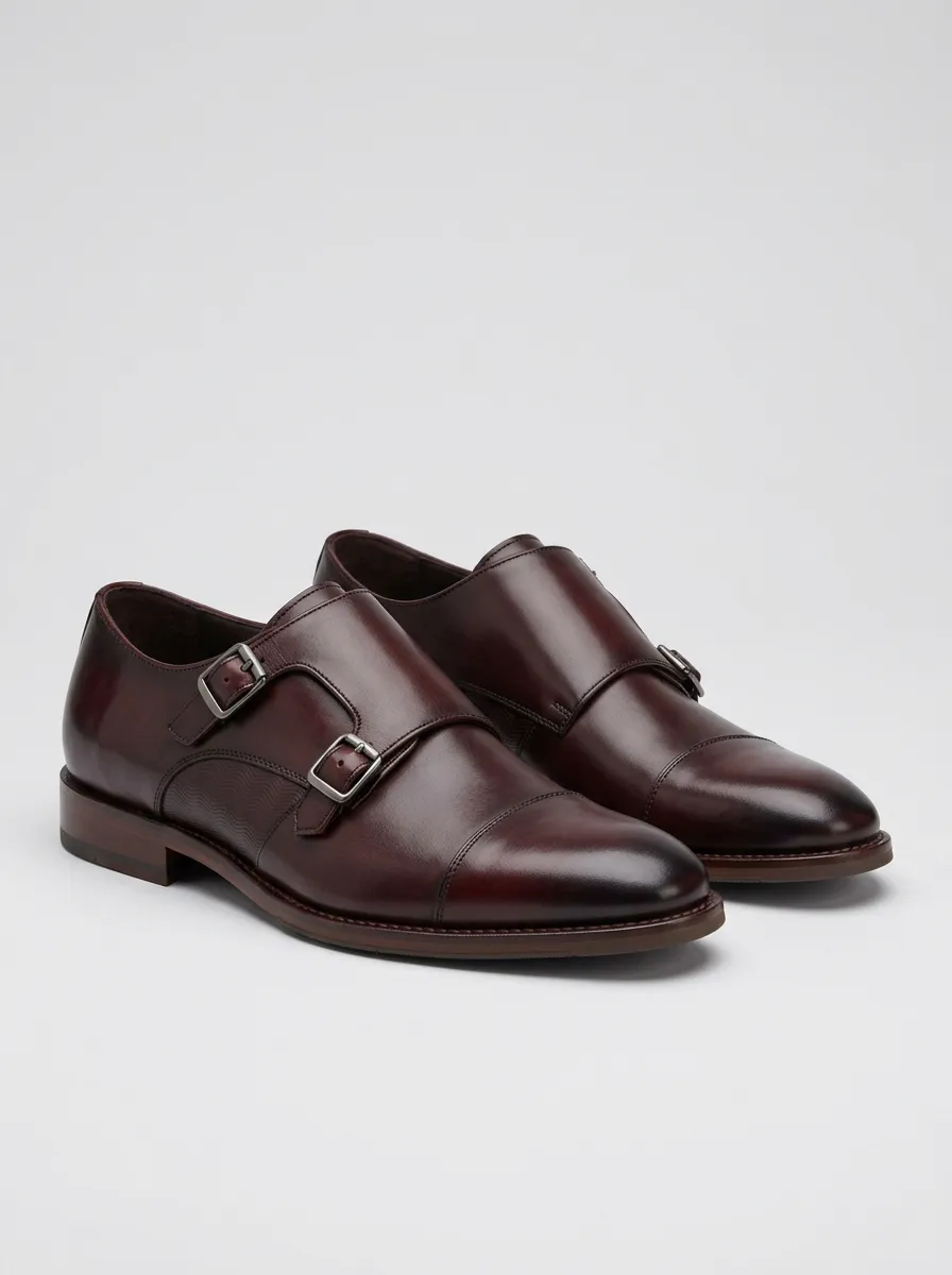 Men's Modern Business Formal Double Monk Strap Leather Shoes
