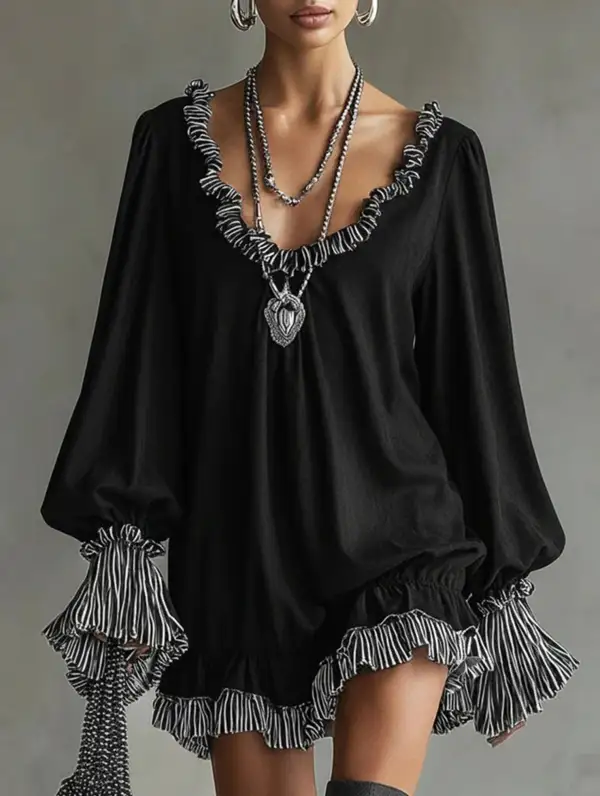 Vintage Ruffle Trim Slim Mini Dress