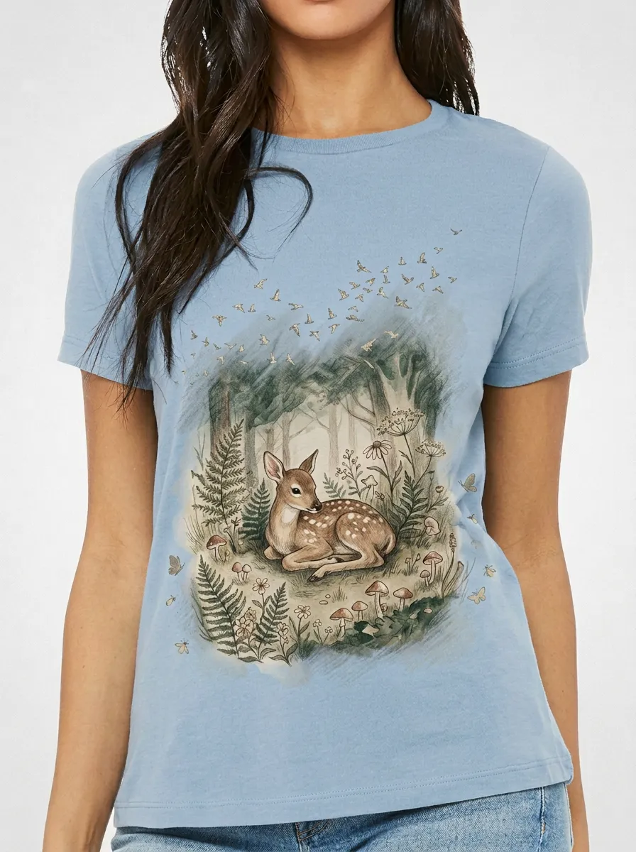 Women's Forest Deer Nature Lover Woodland Printed T-shirt
