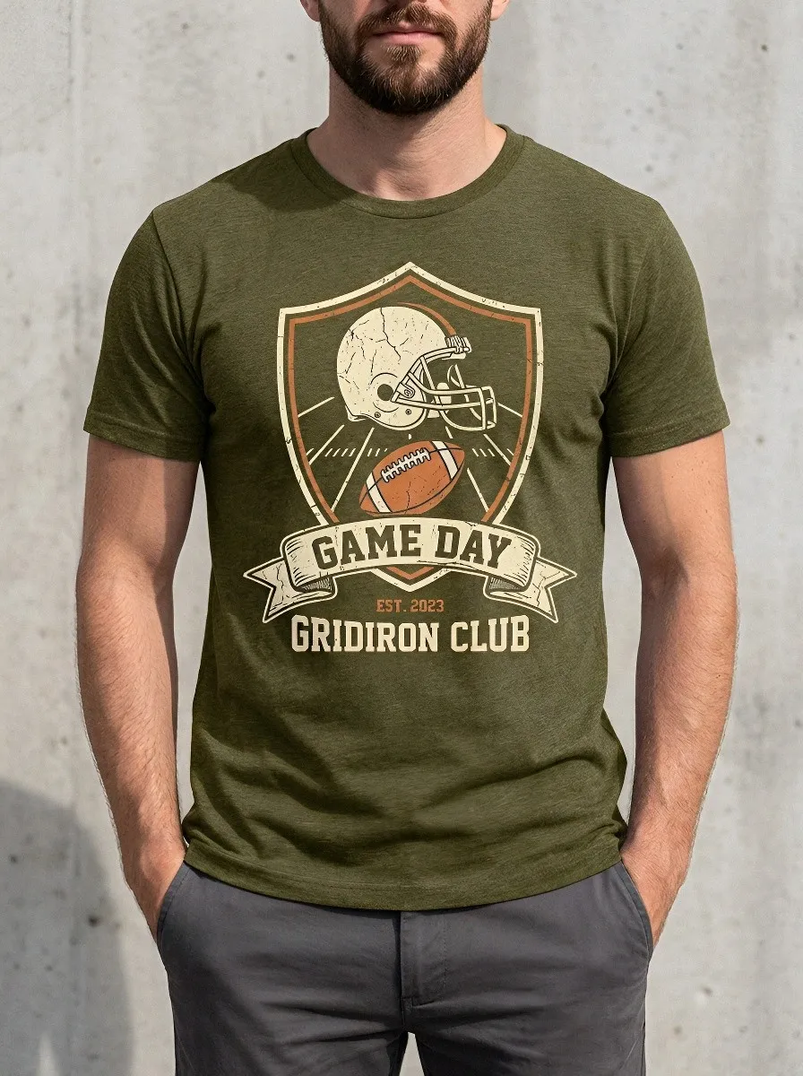 Men's Football Lover Game Day Gridiron Club Graphic T-shirt