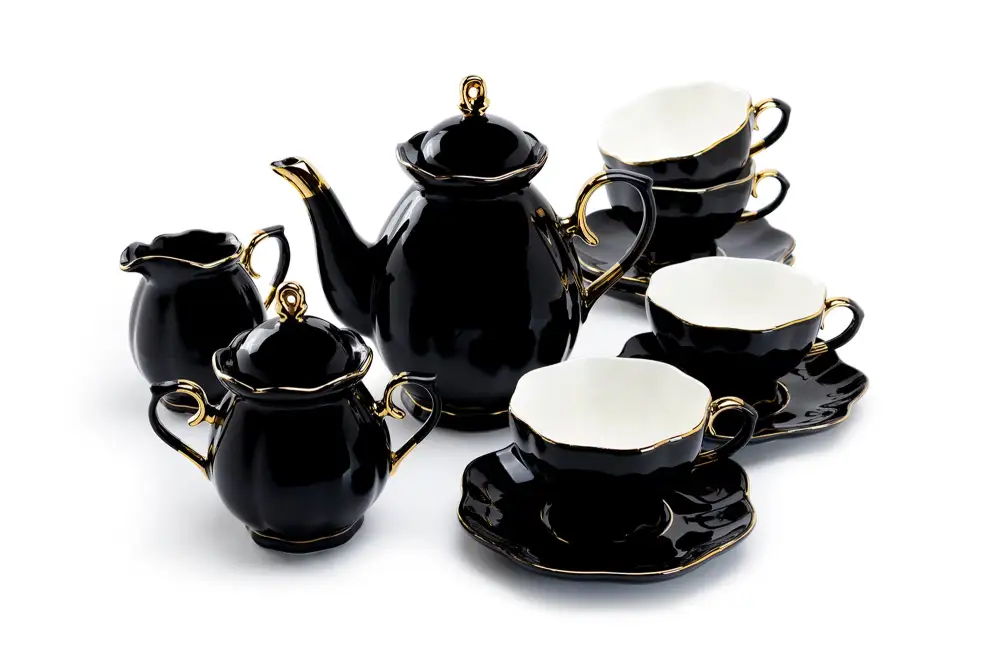Metallic Scalloped Porcelain Tea Set