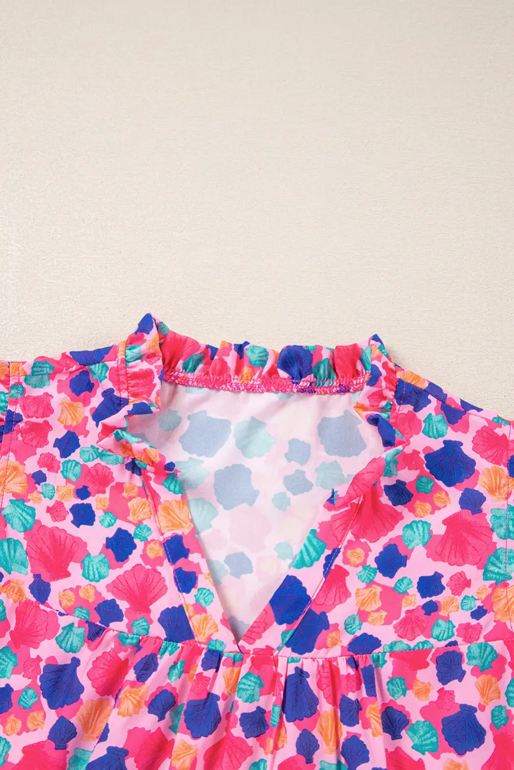 Everyday Abstract Print Ruffled V-Neck Blouse