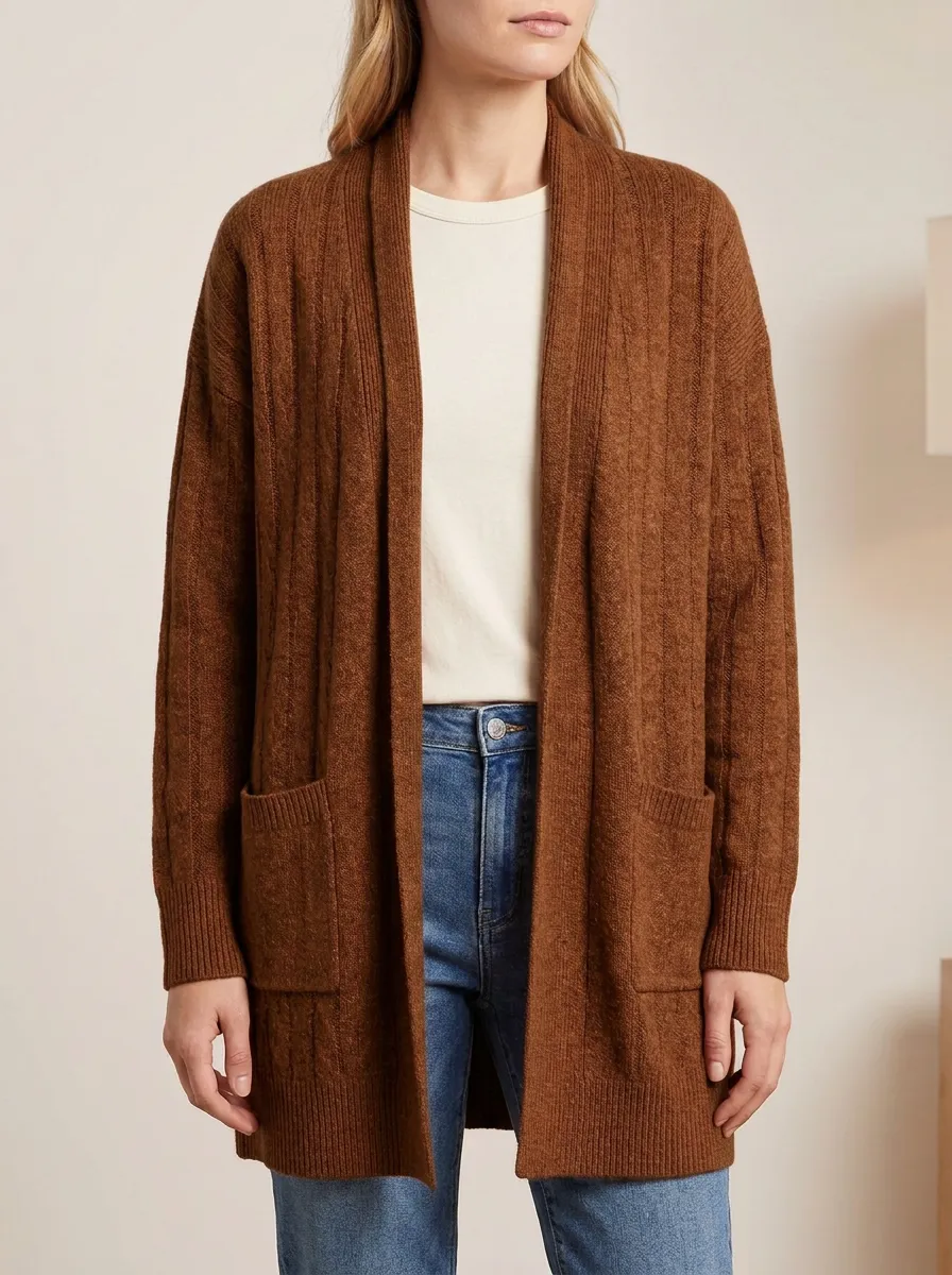 Structured Ribbed-Knit Knit Cardigan