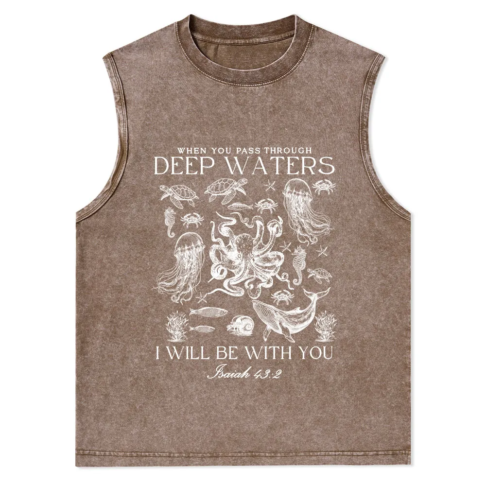 When You Pass Through Deep Waters Christian Washed Tank Top