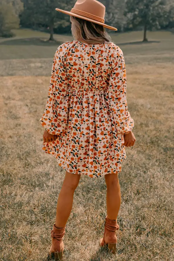 Balanced Floral Smocked V-Neck Mini Dress