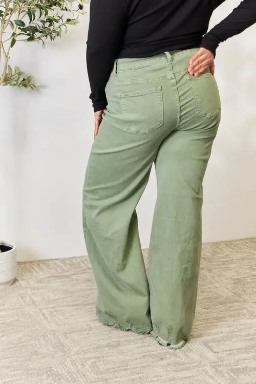 Raw Hem Wide Leg Detail Denim Jeans
