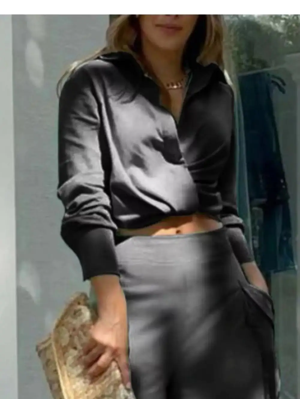 Long Sleeve Shirt Wide Leg Pants Set