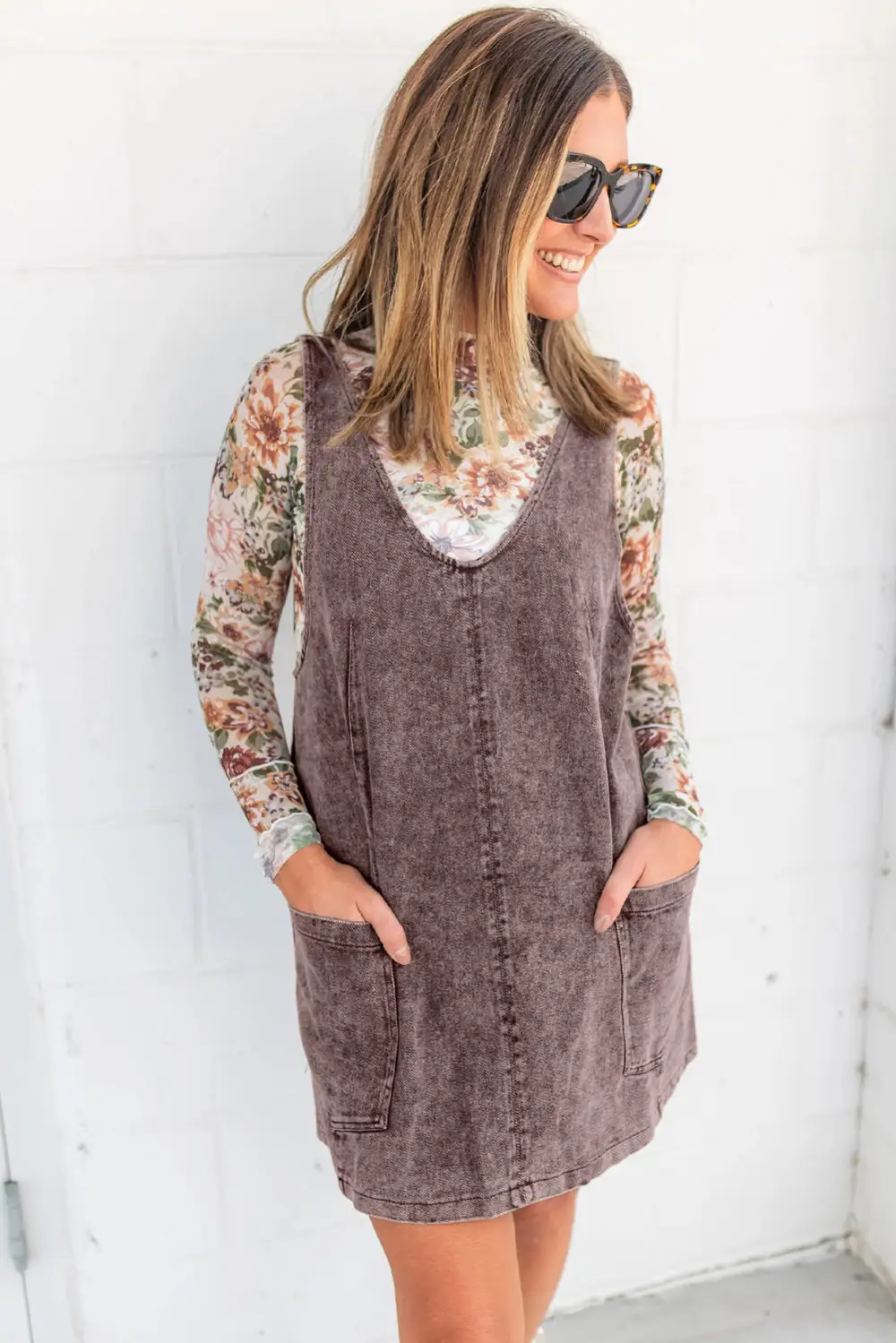 Denim V Neck Mini Dress