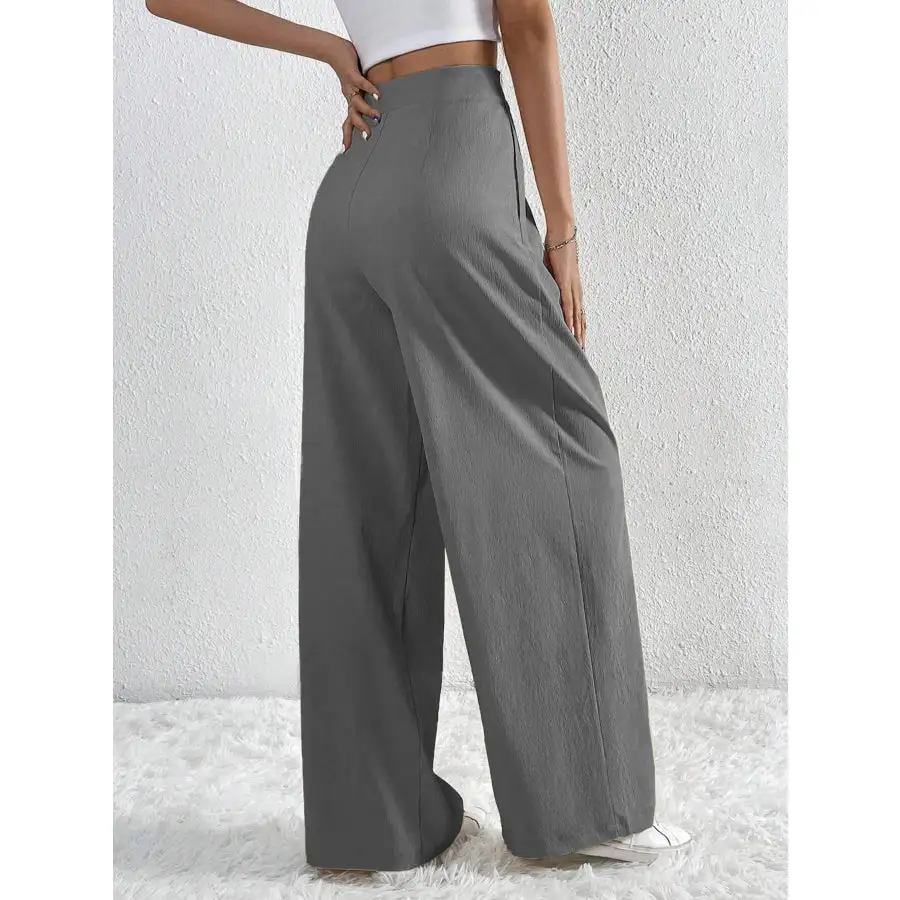 V Waisted Ruched Front Wide Leg Pants