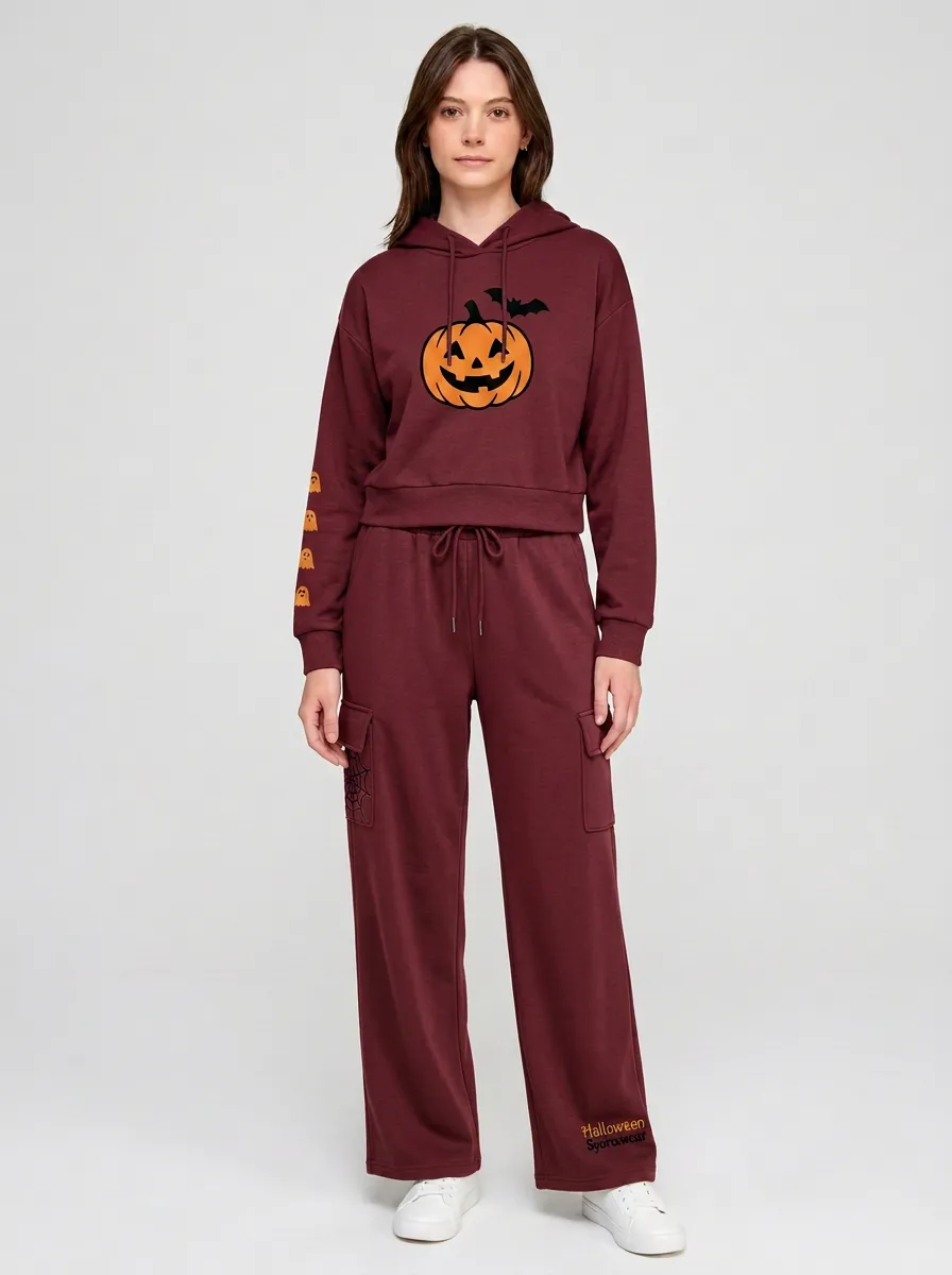 Women's Halloween Pumpkin Ghost Printed Sportswear Set