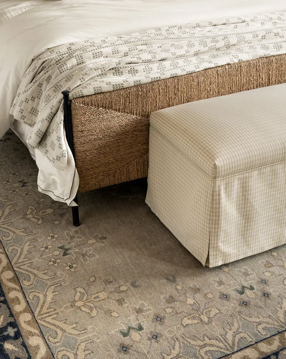 Medallion Bordered Hand-Knotted Wool Area Rug