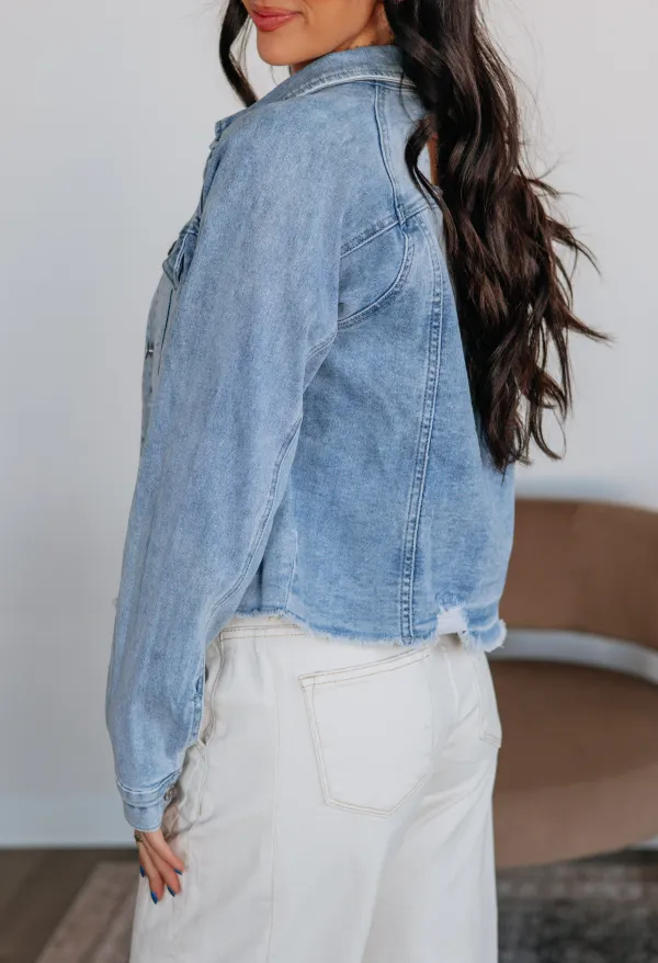 Button-Cuff Denim Jacket