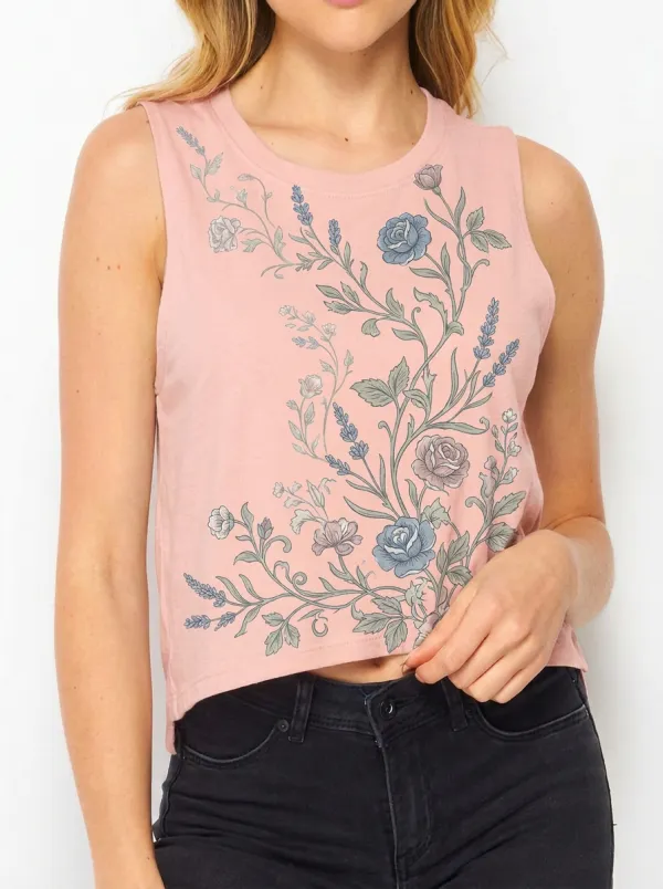 Women's Floral Botanical Garden Printed Crop Tank Top
